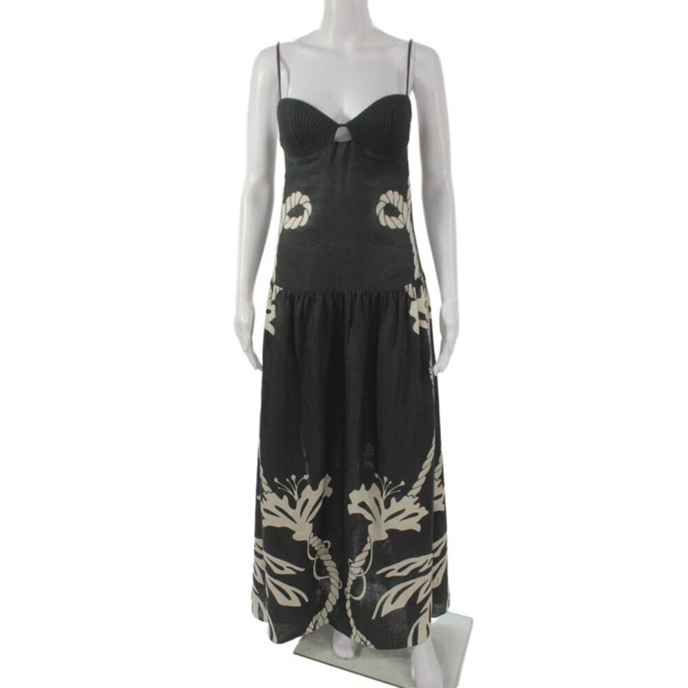 Johanna Ortiz Women Black Sleeveless Maxi Dress Square Neck Size 2